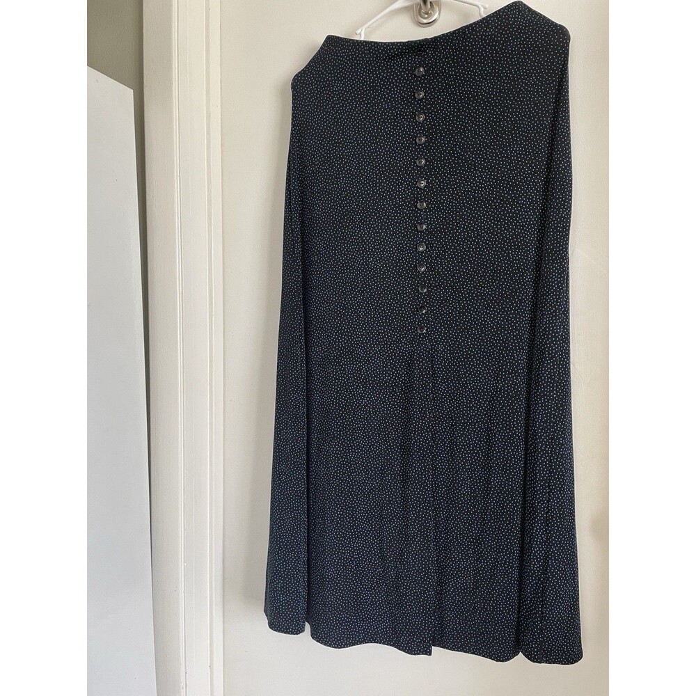 JM Collection Black Blue Polka Dot A-Line Midi Skirt Button Front Size M